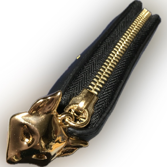 DESERI Black Leather and Gold Handware Paris Wristlet Clutch Paris Hand Painted - Picture 5 of 16